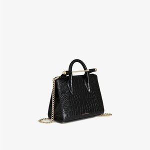THE STRATHBERRY NANO TOTE: Croc-Embossed Leather Black